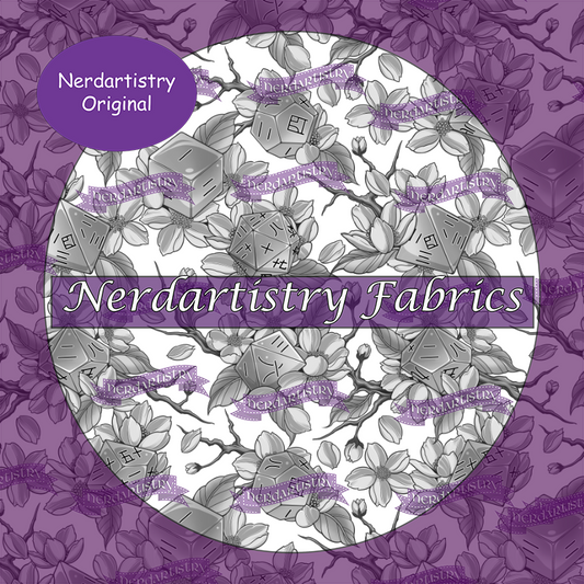 Patreon Pre-Order: Cherry Blossoms and Dice Monotone - Fabric By The Yard