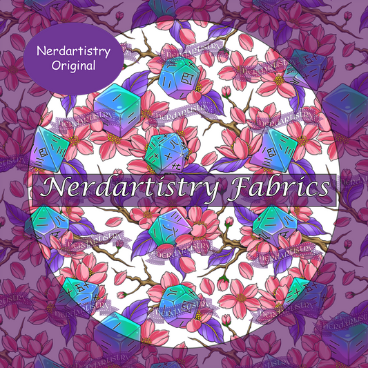 Patreon Pre-Order: Cherry Blossoms and Dice White - Fabric By The Yard