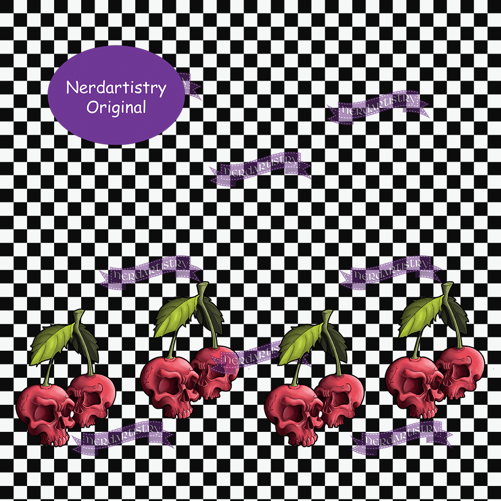 Patreon Pre-Order: Checkered Cherry Skulls Boarder Print - Fabric By The Yard