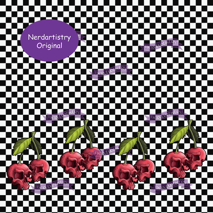 Pre-Order: Checkered Cherry Skulls Boarder Print - Fabric By The Yard