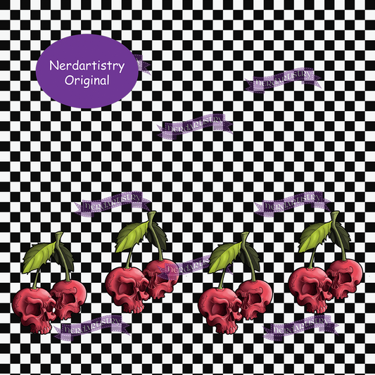 Pre-Order: Checkered Cherry Skulls Boarder Print - Fabric By The Yard