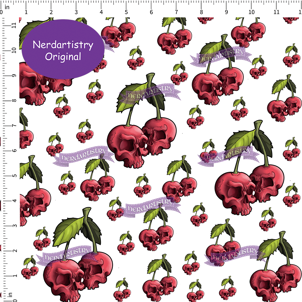 Patreon Pre-Order: Cherry Skulls on White - Fabric By The Yard