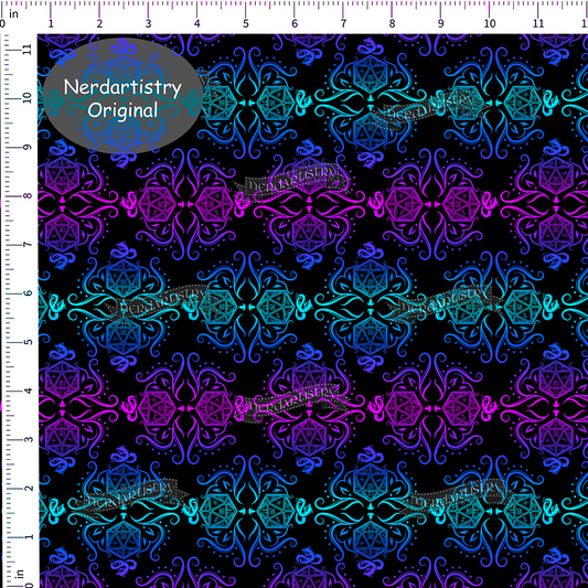 Patreon Pre-Order: D20 Dice Demask Psychedelic - Fabric By The Yard