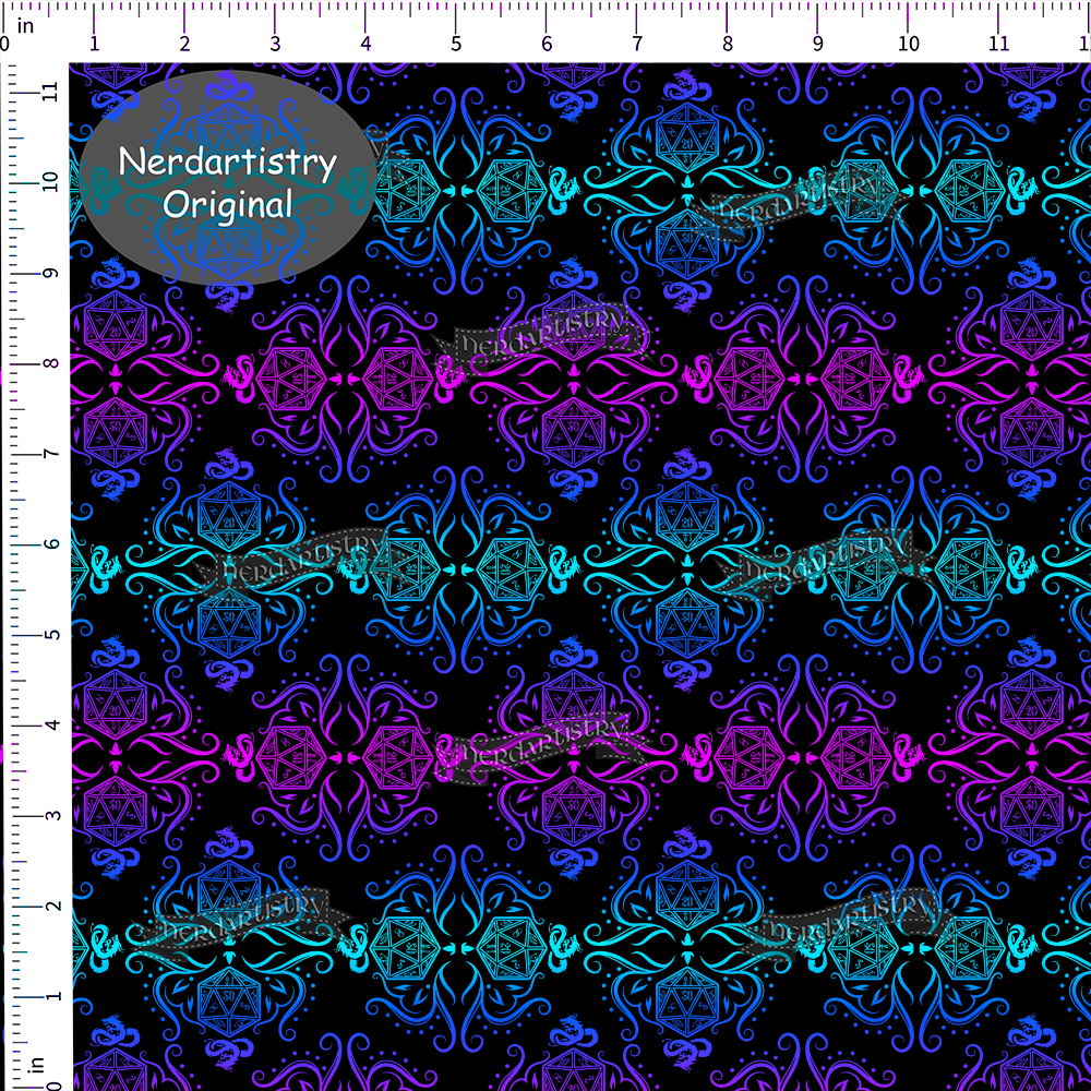 Pre-Order: D20 Dice Demask Psychedelic - Fabric By The Yard