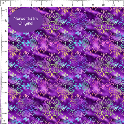 Patreon Pre-Order: D20 Dice Demask Purple Metallic Clouds - Fabric By The Yard