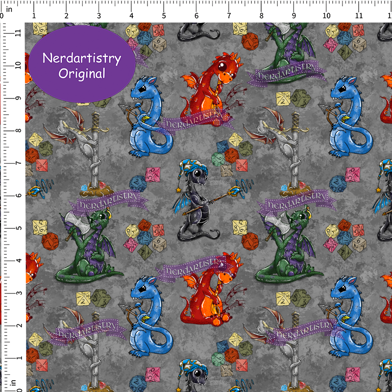 Patreon Pre-Order: Fantasy Dragons Gray - Fabric By The Yard