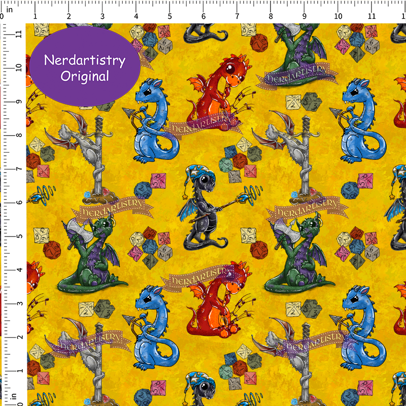 Patreon Pre-Order: Fantasy Dragons Yellow - Fabric By The Yard