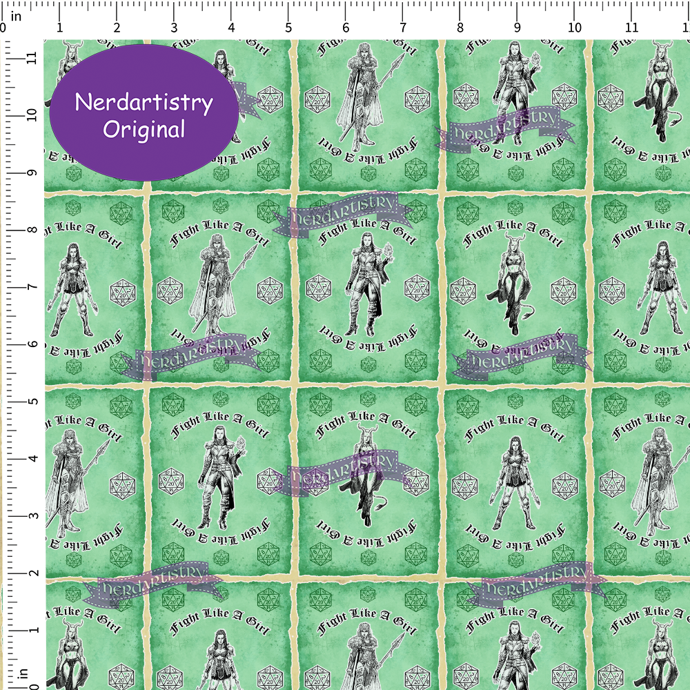 Patreon Pre-Order: Fight Like A Girl Green  - Fabric By The Yard