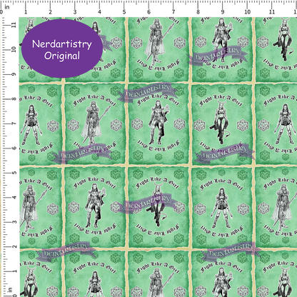 Patreon Pre-Order: Fight Like A Girl Green  - Fabric By The Yard