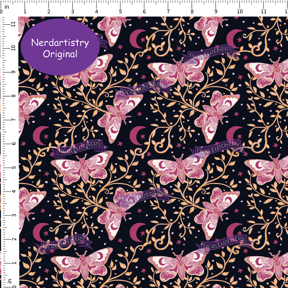 Patreon Pre-Order: Lunar Moth on Black - Fabric By The Yard