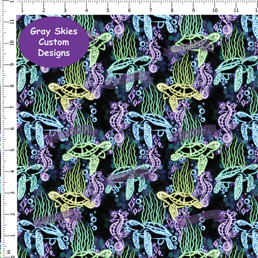 Pre-Order: Purple Neon Sea Life - Fabric By The Yard