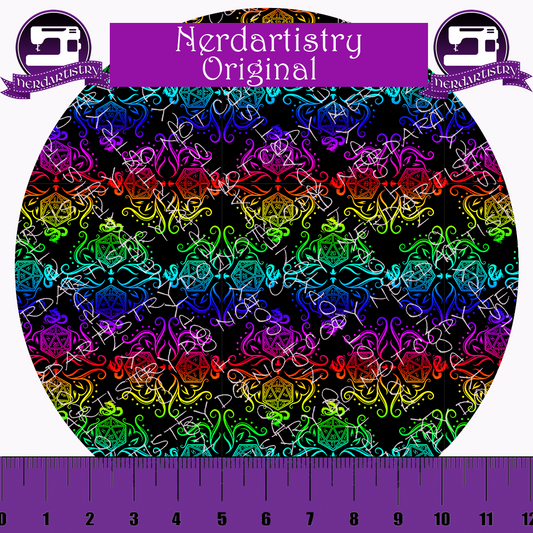 Patreon Pre-Order: D20 Dice Demask Rainbow - Fabric By The Yard