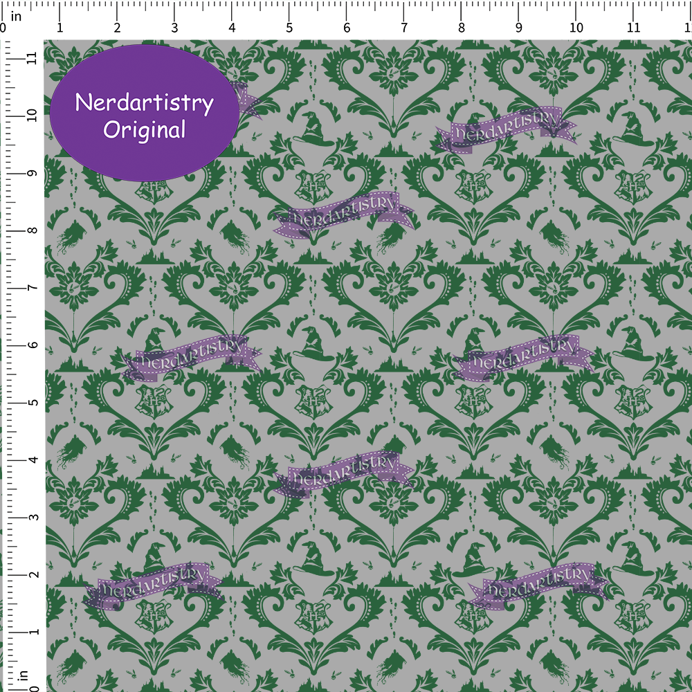 Patreon Pre-Order: Houses Demask - Green and Silver - Fabric By The Yard