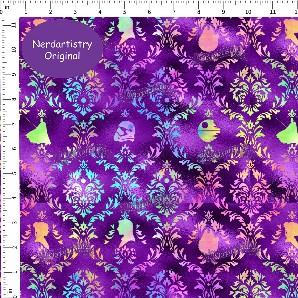 Patreon Pre-Order: Space Fun Demask Purple Metallic Clouds - Fabric By The Yard