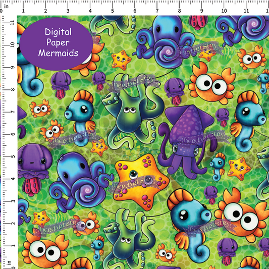 Pre-Order: Underwater Cuties Green - Fabric By The Yard