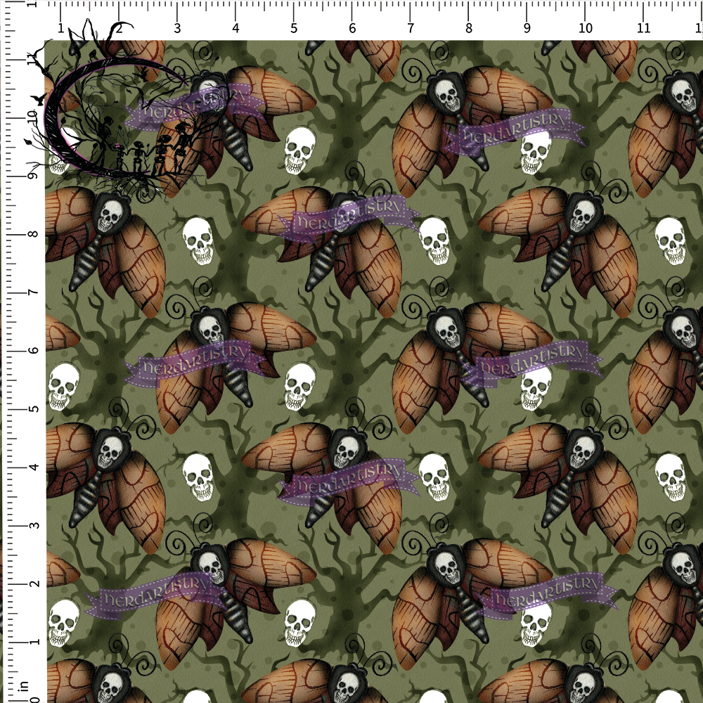 Pre-Order: Watercolor Spooky Green Moth - Fabric By The Yard